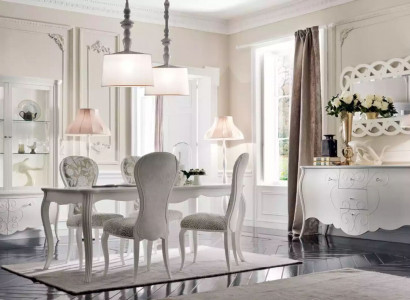 Esszimmer Set 8tlg. Esstisch 4x Stühle Sideboard Spiegel Garnitur Weiß